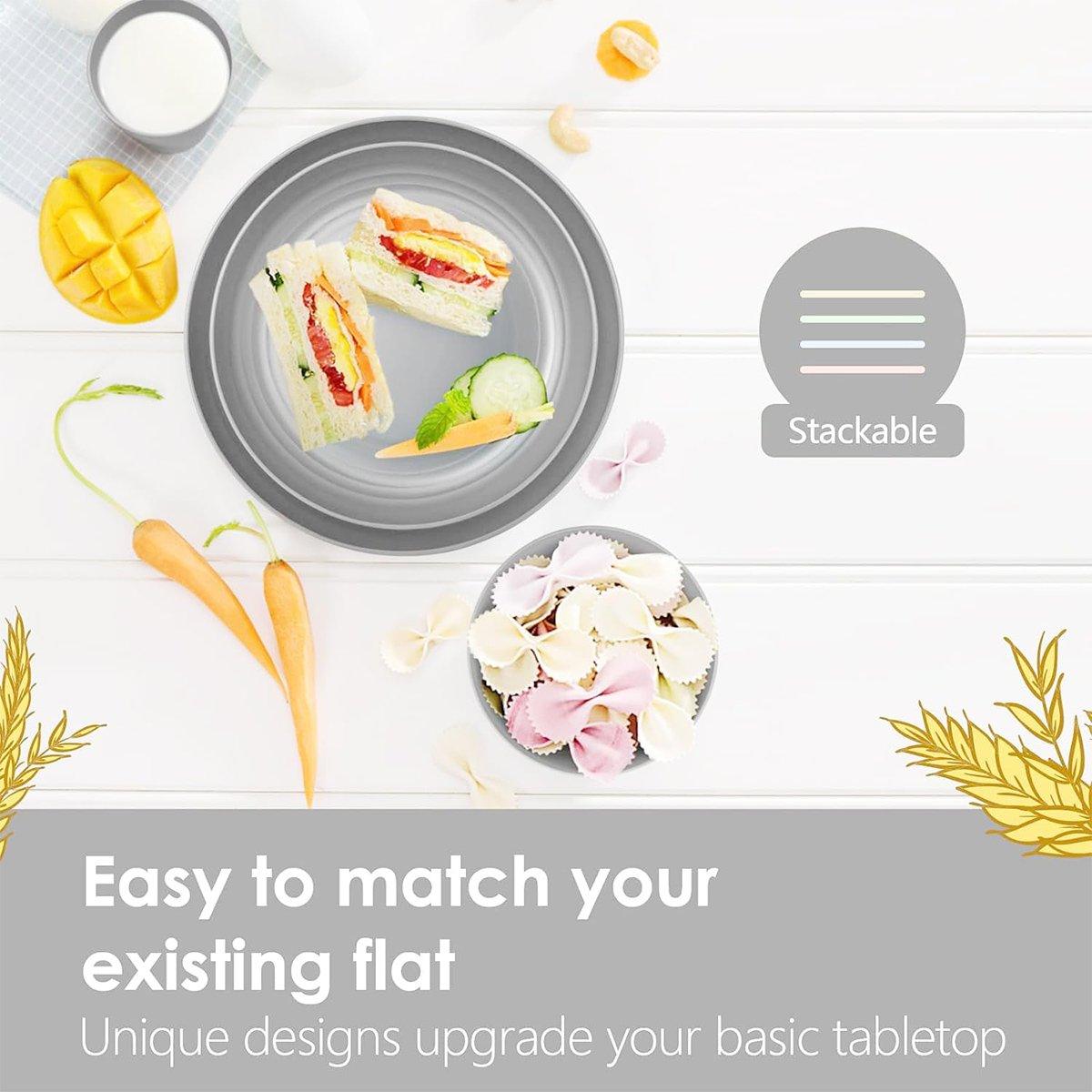 16pcs Wheat Straw Plates Bowls Cups Set Outdoor Tableware Set