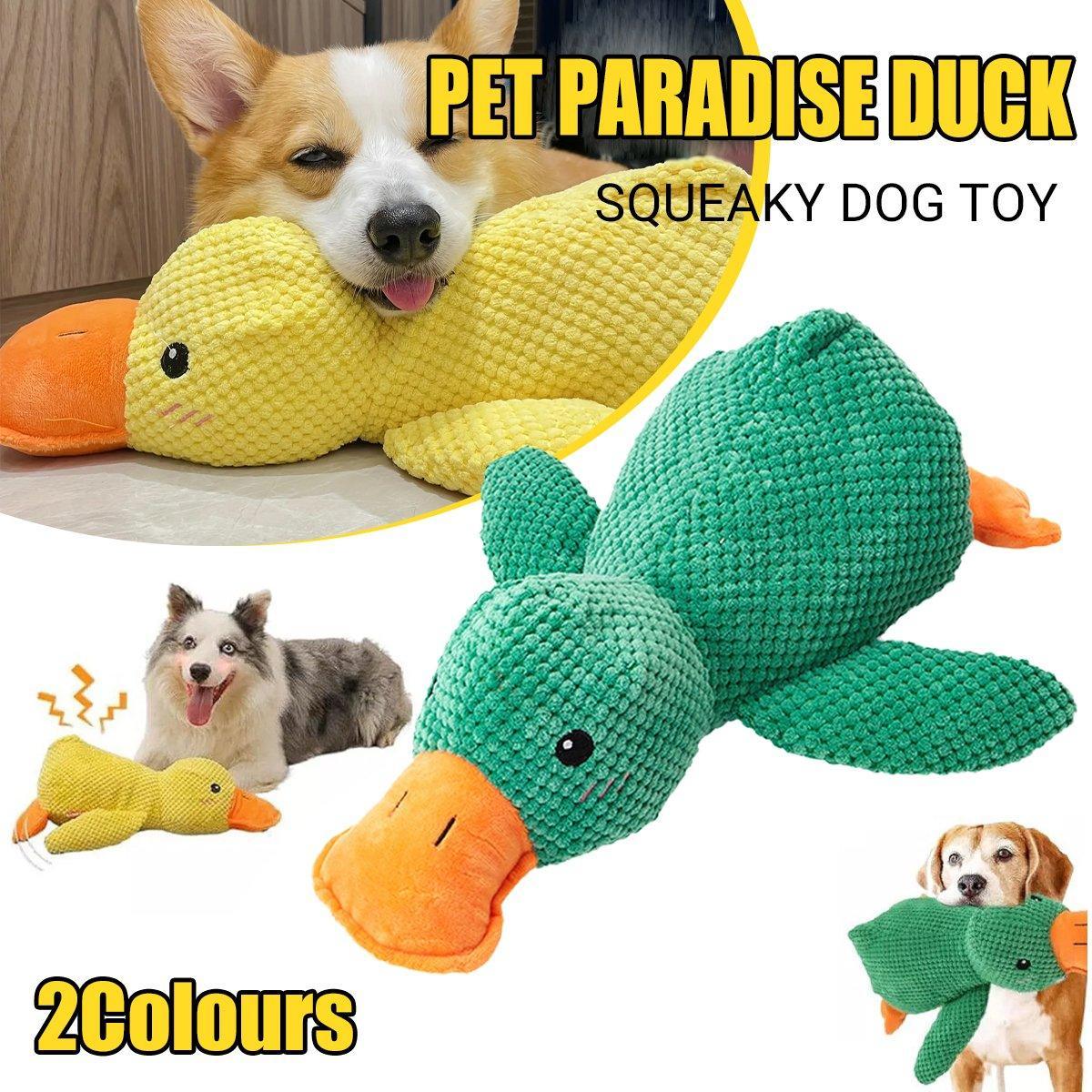 Plush Cartoon Duck Dog Toy Interactive Squeaky Pet Toy Durable Fun Chew Toy - Green