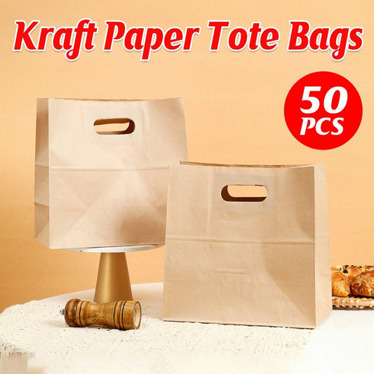50PCS Scooped Kraft Paper Tote Bags Gift Bags for Party Wedding Packaging