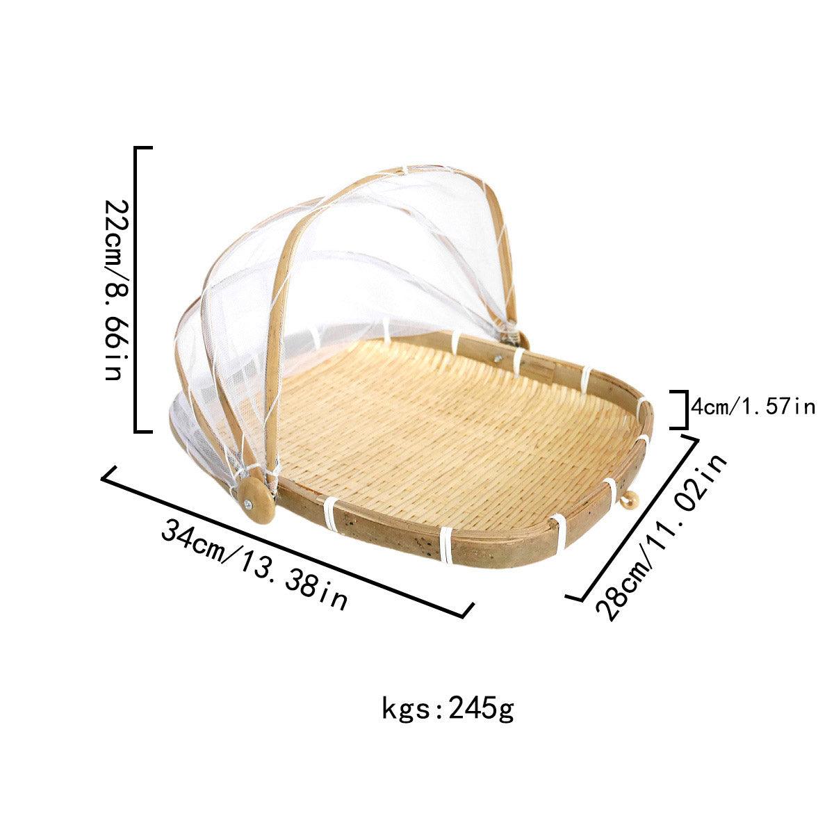 Bamboo Baskets Tray Anti Bug Food Fruit Storage Container with Mesh Cover