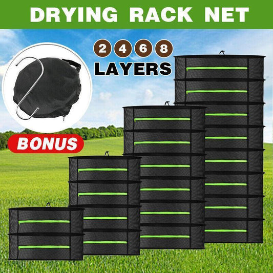 2-8 Tier Drying Net Large Shelf Hydroponic Hanging Grow Herb Plant Dry - 8 Layers