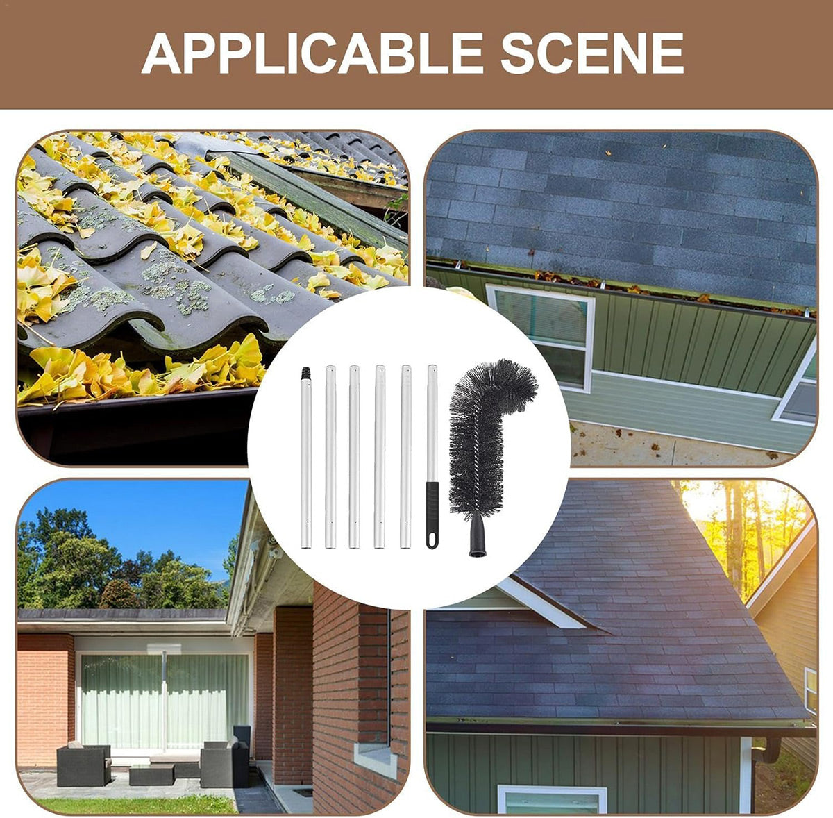 Gutter Cleaning Brush Roofing Tool with Pole 208cm for Long Splicing Gutter