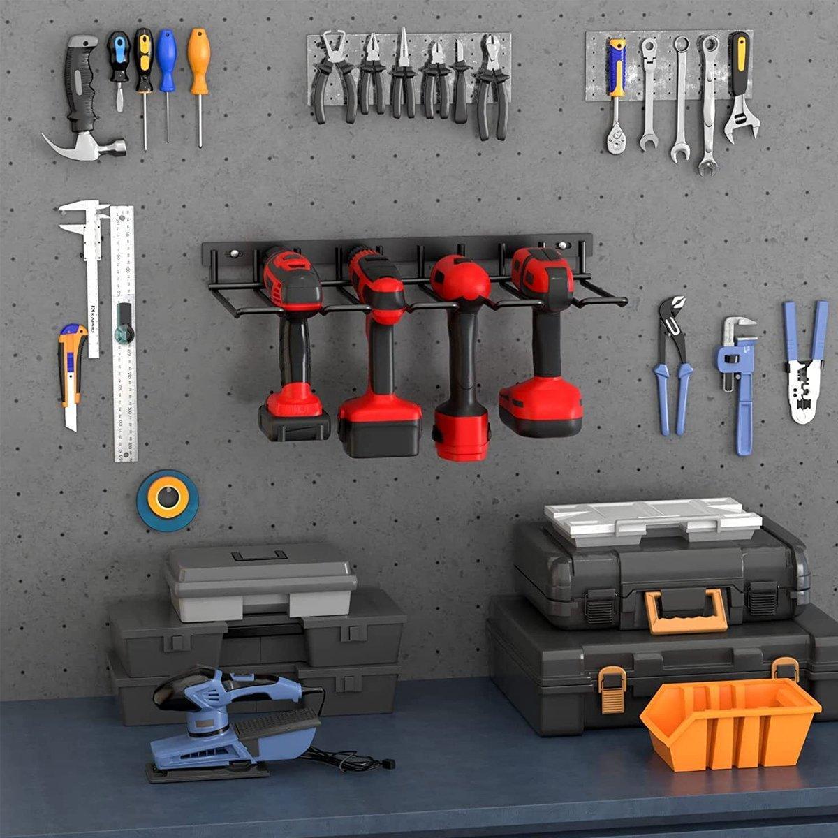 Metal Drill Storage Rack Power Tool Holder Organizer Wall Mount Heavy Duty Shelf