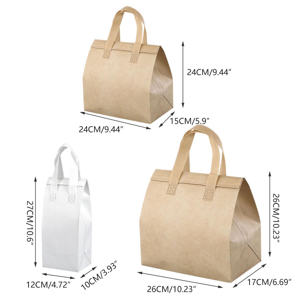 50pcs Thermal Insulation Packing Bag Non Woven Milk Tea Cake Food Storage Bag - Kraft-26x26x17cm