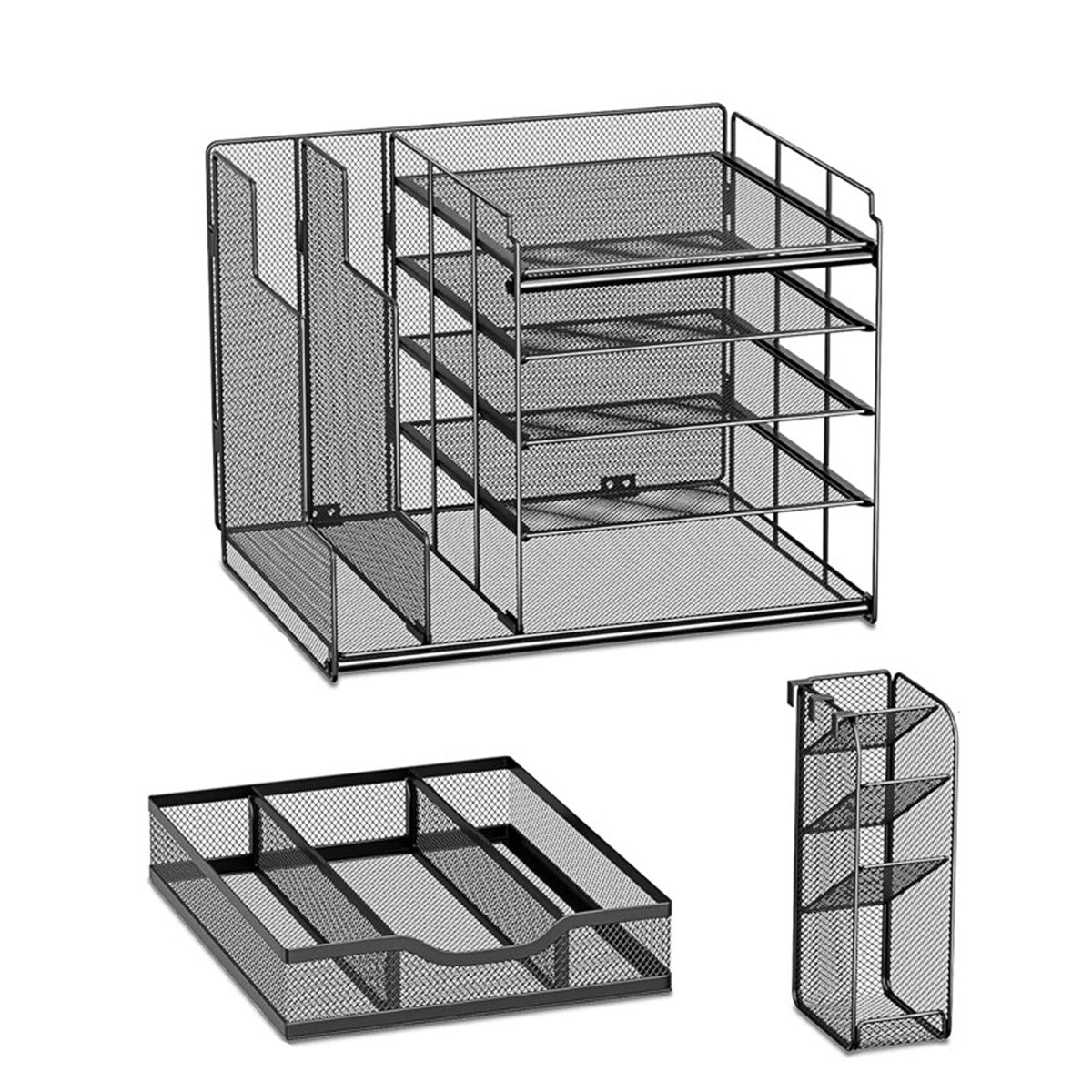 Multi Layer Desktop File Rack Storage Organizer Black Plastic for Office Home