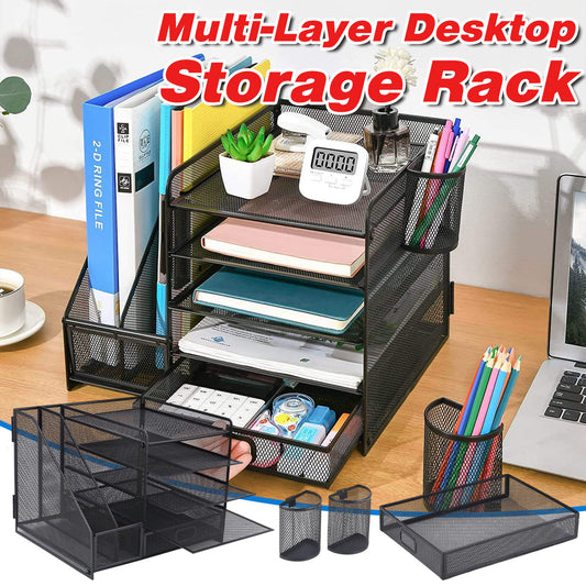 Multi-Tier Desktop Organizer File Holder Document Storage Rack Office Shelf