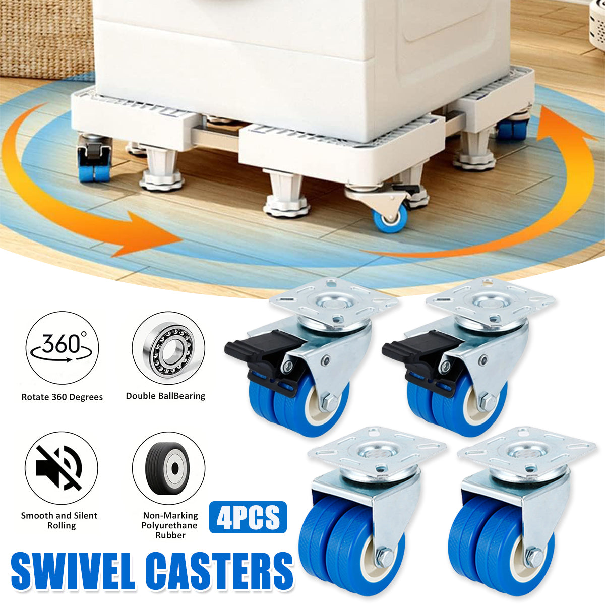 4pcs Casters Movable Wheels Heavy Duty Swivel Locking Caster Wheel For Furniture