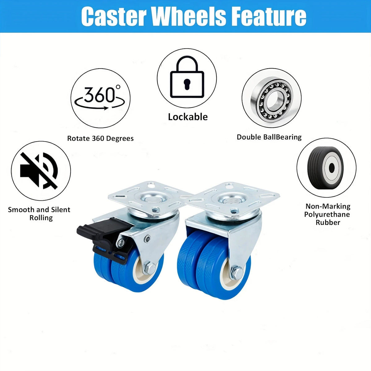 4pcs Casters Movable Wheels Heavy Duty Swivel Locking Caster Wheel For Furniture