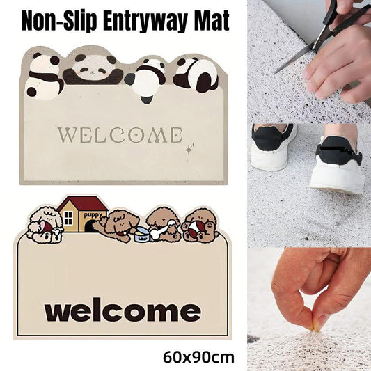 Cartoon Non Slip Household Silk Circle Floor Mat Durable Entryway Rug Can Be Cut - Panda