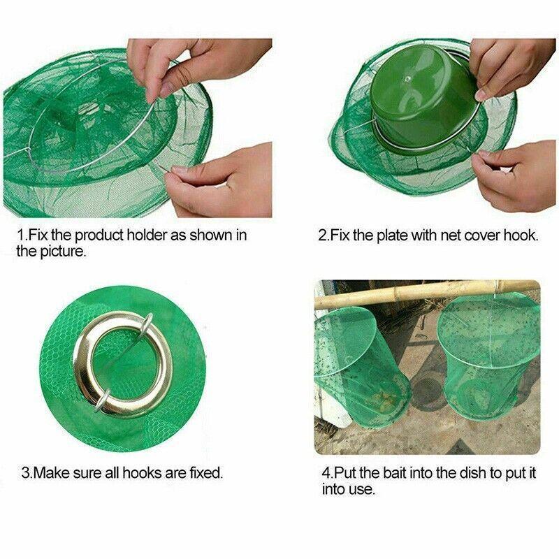 6PCS Reusable Hanging Fly Trap Net Cage Insect Catcher for Garden Farm Outdoor Use