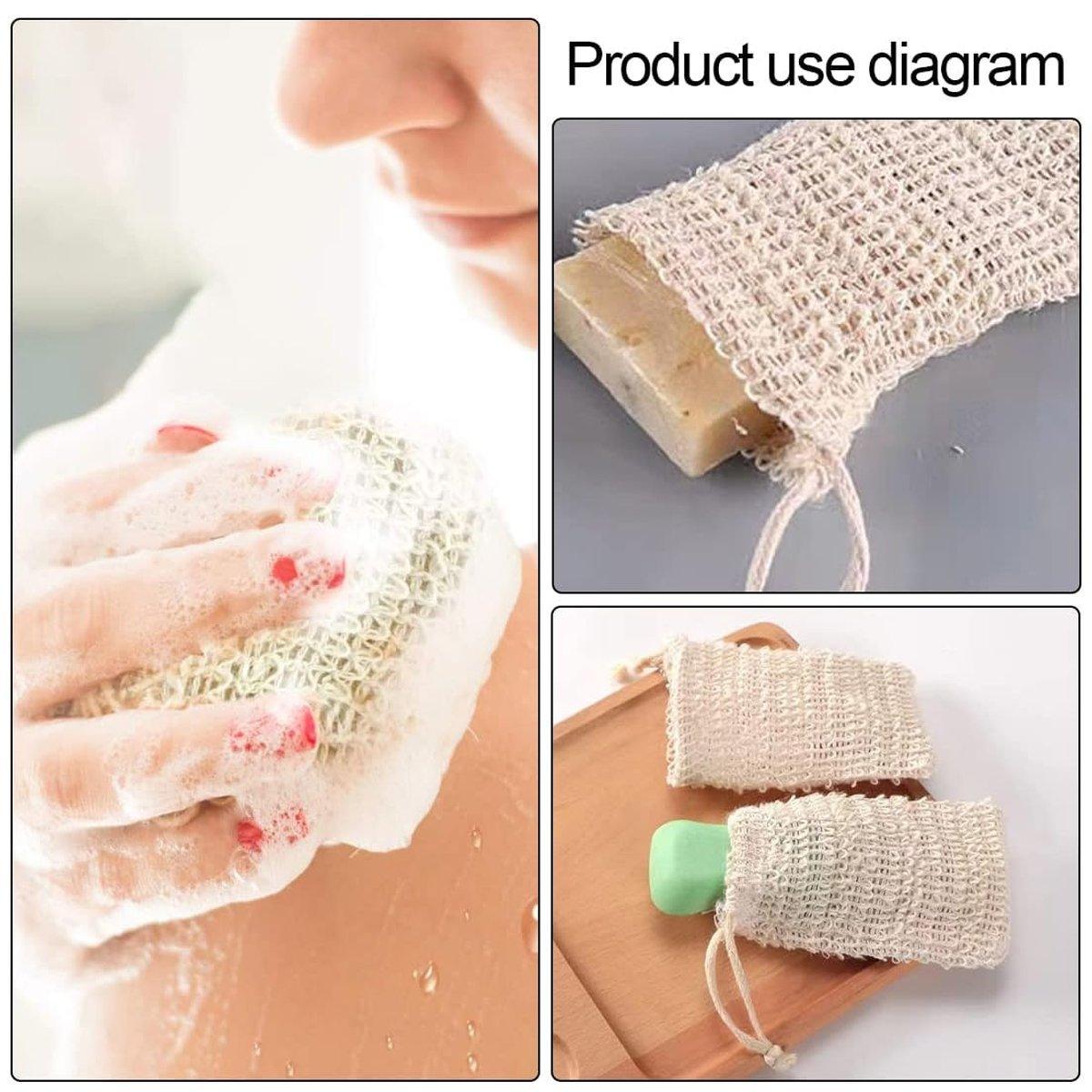 50PCS Soap Exfoliating Bags Cotton Linen Foaming Soap Saver Bag Pouch Drawstring