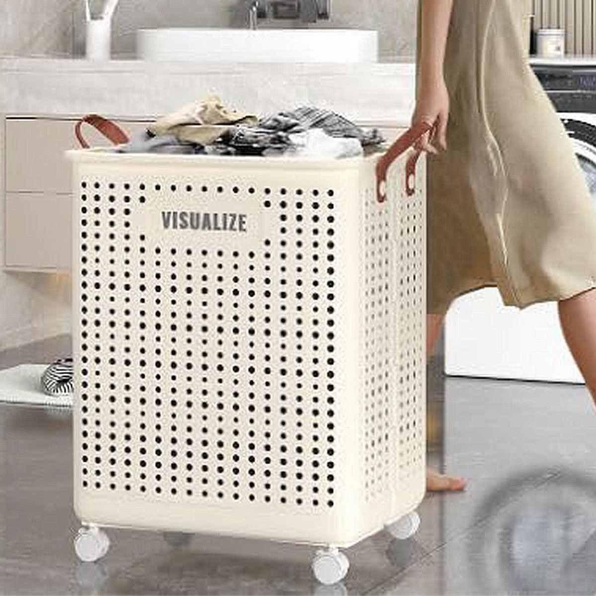 Folding Portable Laundry Basket Multifunctional Storage for Bathroom Household - M-Beige