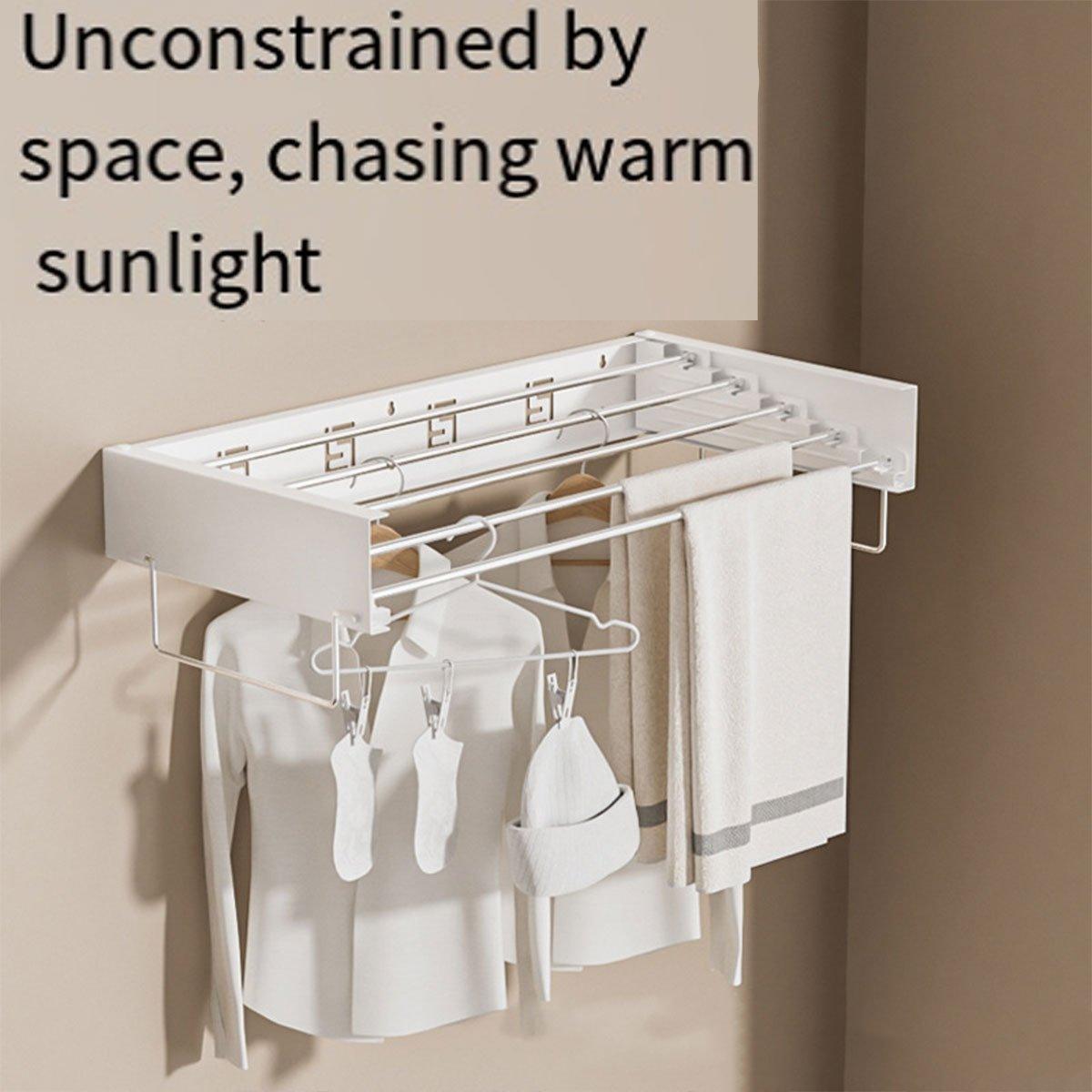 Foldable Wall Hanging Clothes Drying Rack Invisible Balcony Towel Laundry Rack - White
