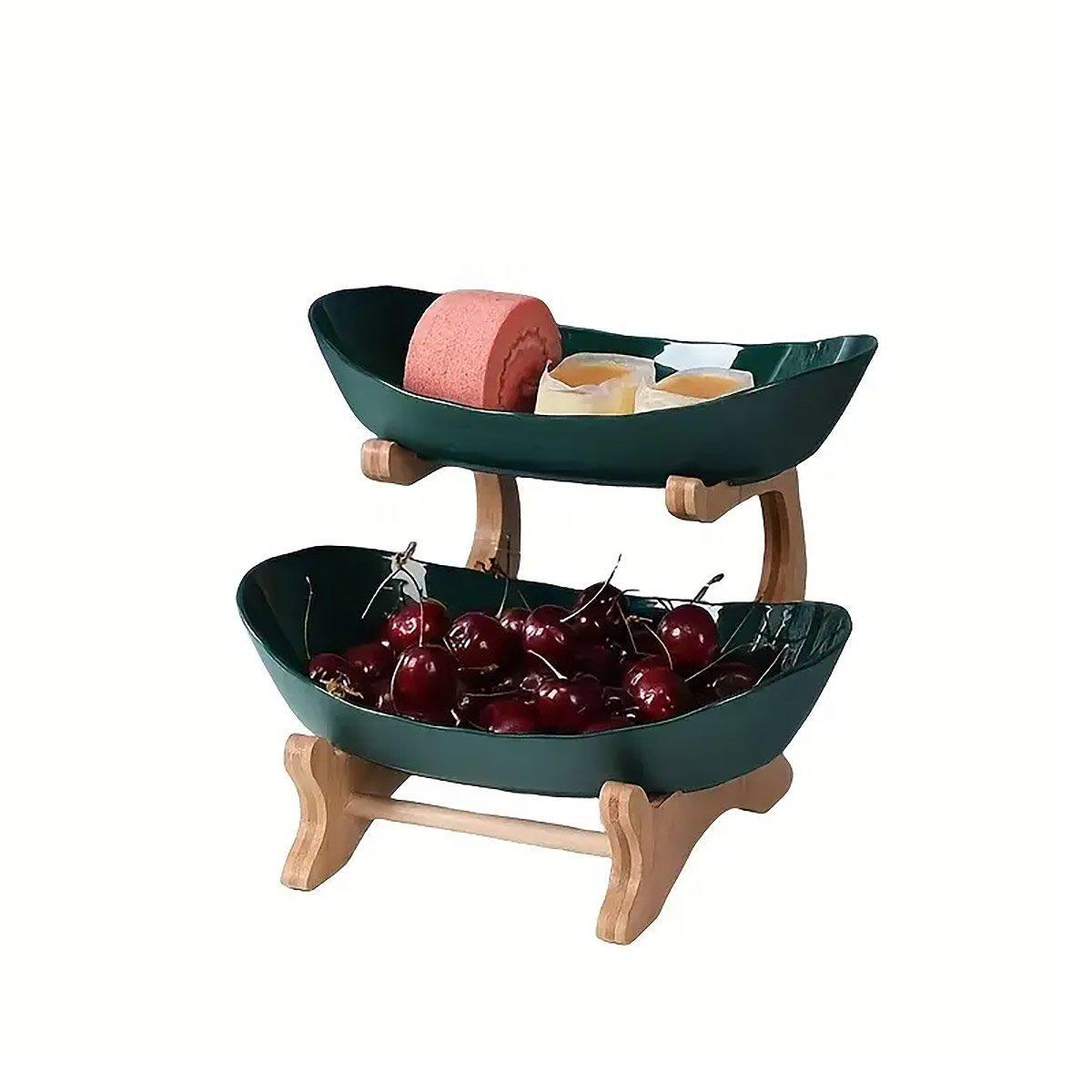 Modern Multi-layer Bamboo Fruit Snack Plate Rack Creative Living Room Plate Rack - White