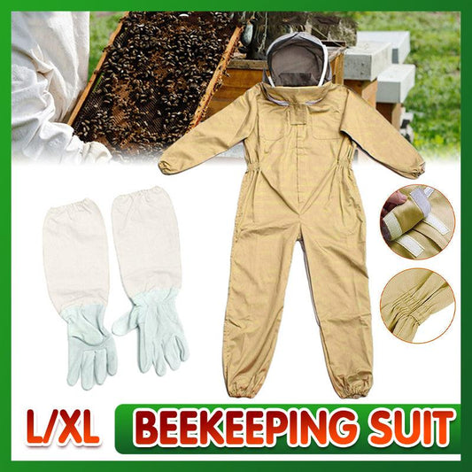 Full Beekeeping Suit Bee Suit Heavy Duty Leather Ventilated Keeping Gloves - L （with Gloves）