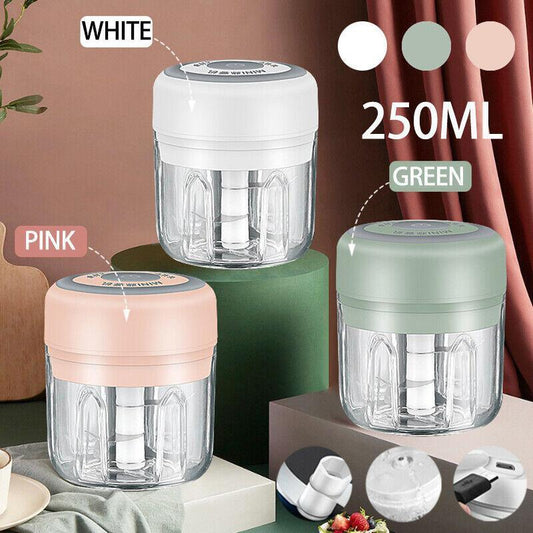 250Ml Usb Rechargeable Mini Food Garlic Grinder Electric Garlic Chopper Cordless - Pink