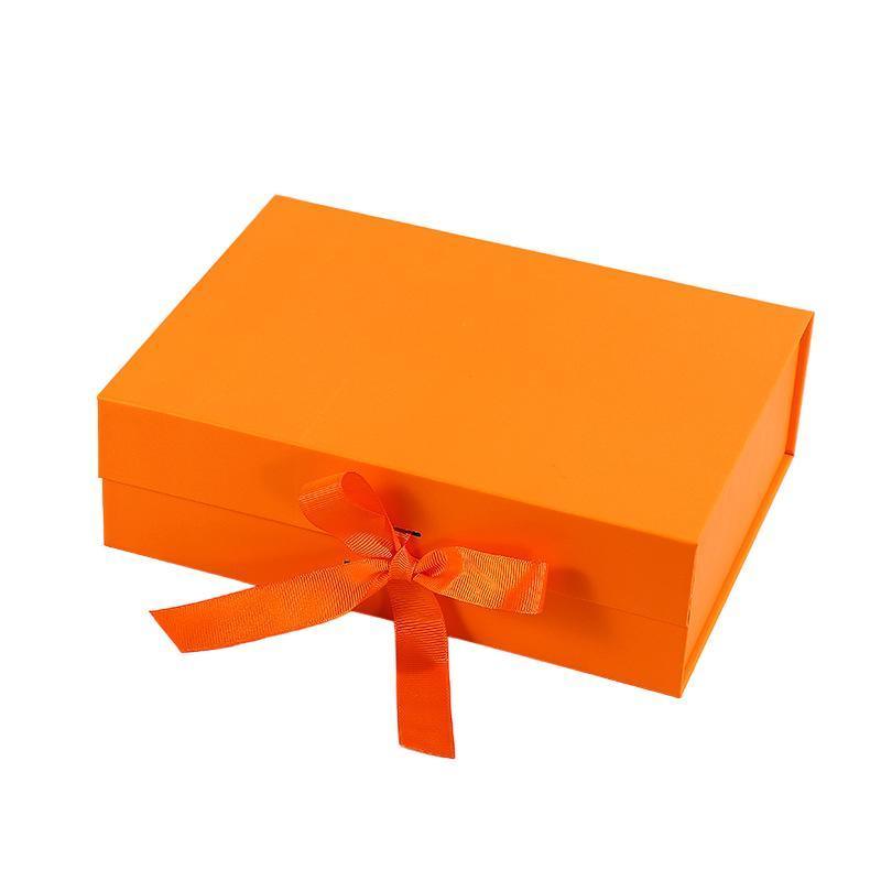 Elegant Ribbon Flip Folding Gift Boxes Multiple Colors High-Quality Cardboard - Orange