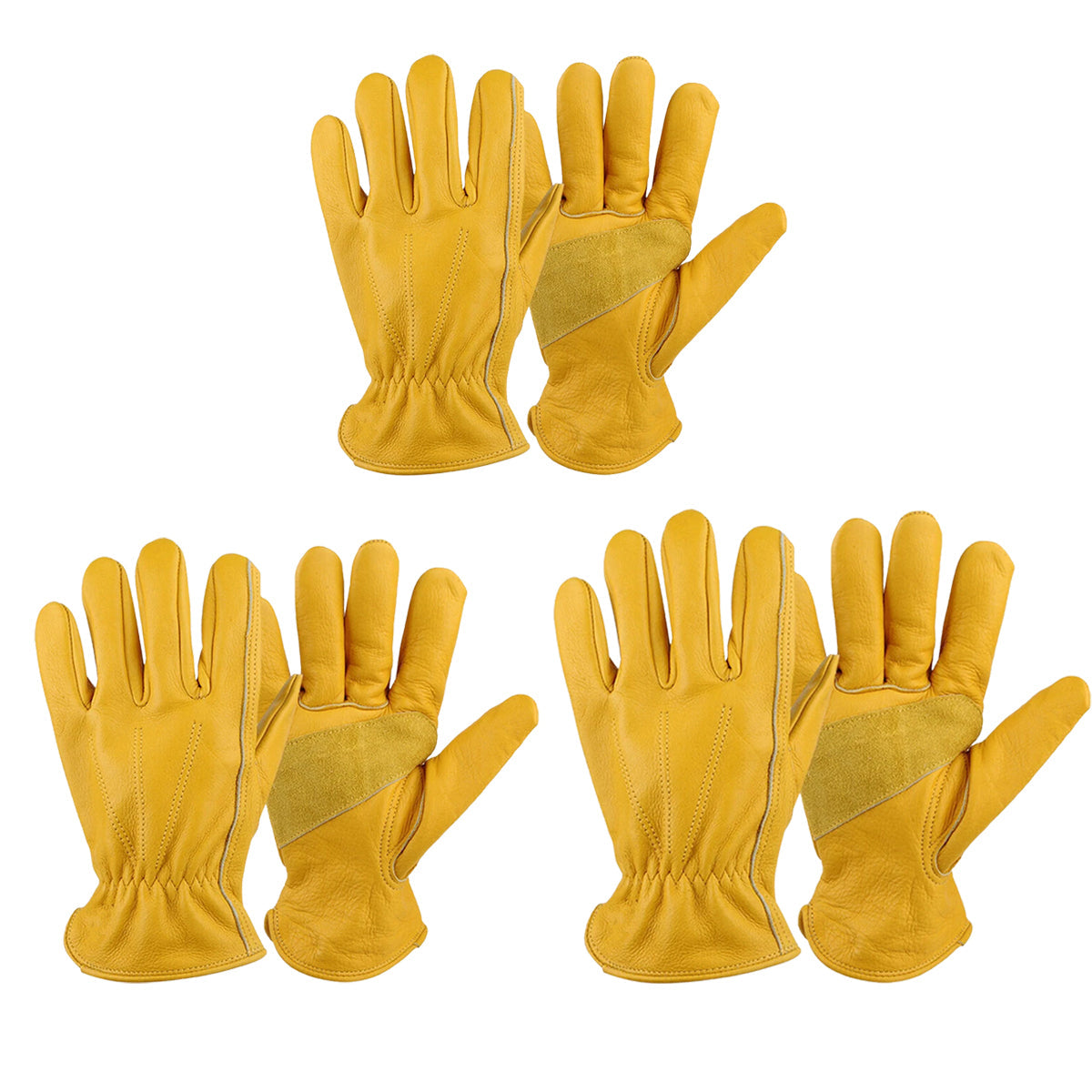 Golden Yellow Cowhide Work Gloves Full Finger Gardening DIY Home Maintenance Use - L