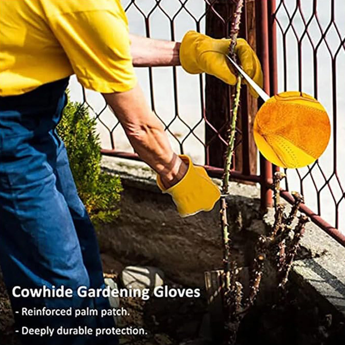 Golden Yellow Cowhide Work Gloves Full Finger Gardening DIY Home Maintenance Use - XL