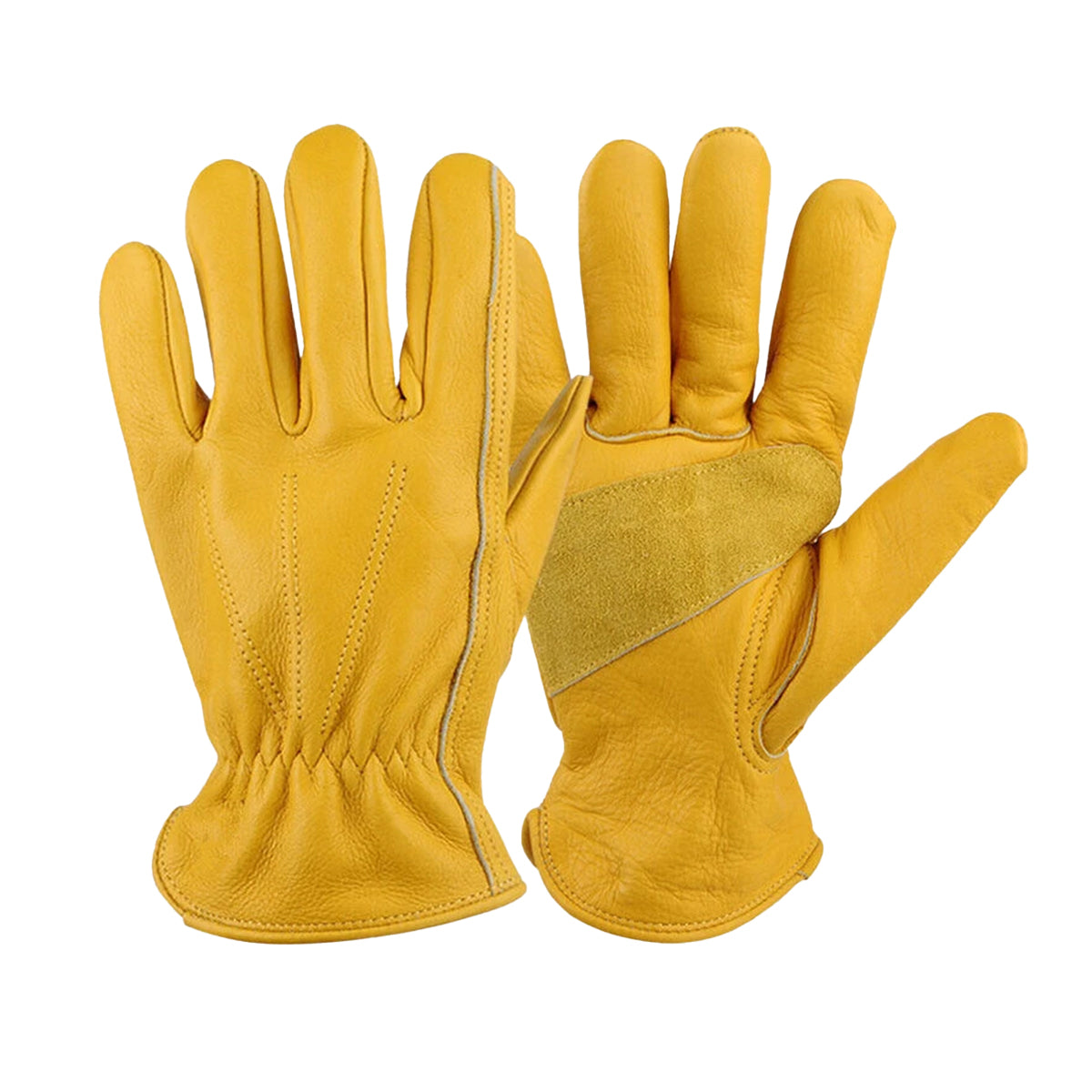 Golden Yellow Cowhide Work Gloves Full Finger Gardening DIY Home Maintenance Use - XL