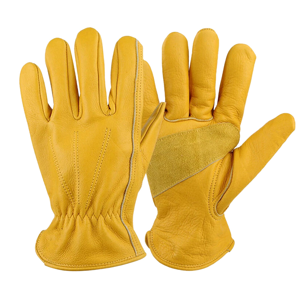 Golden Yellow Cowhide Work Gloves Full Finger Gardening DIY Home Maintenance Use - XL