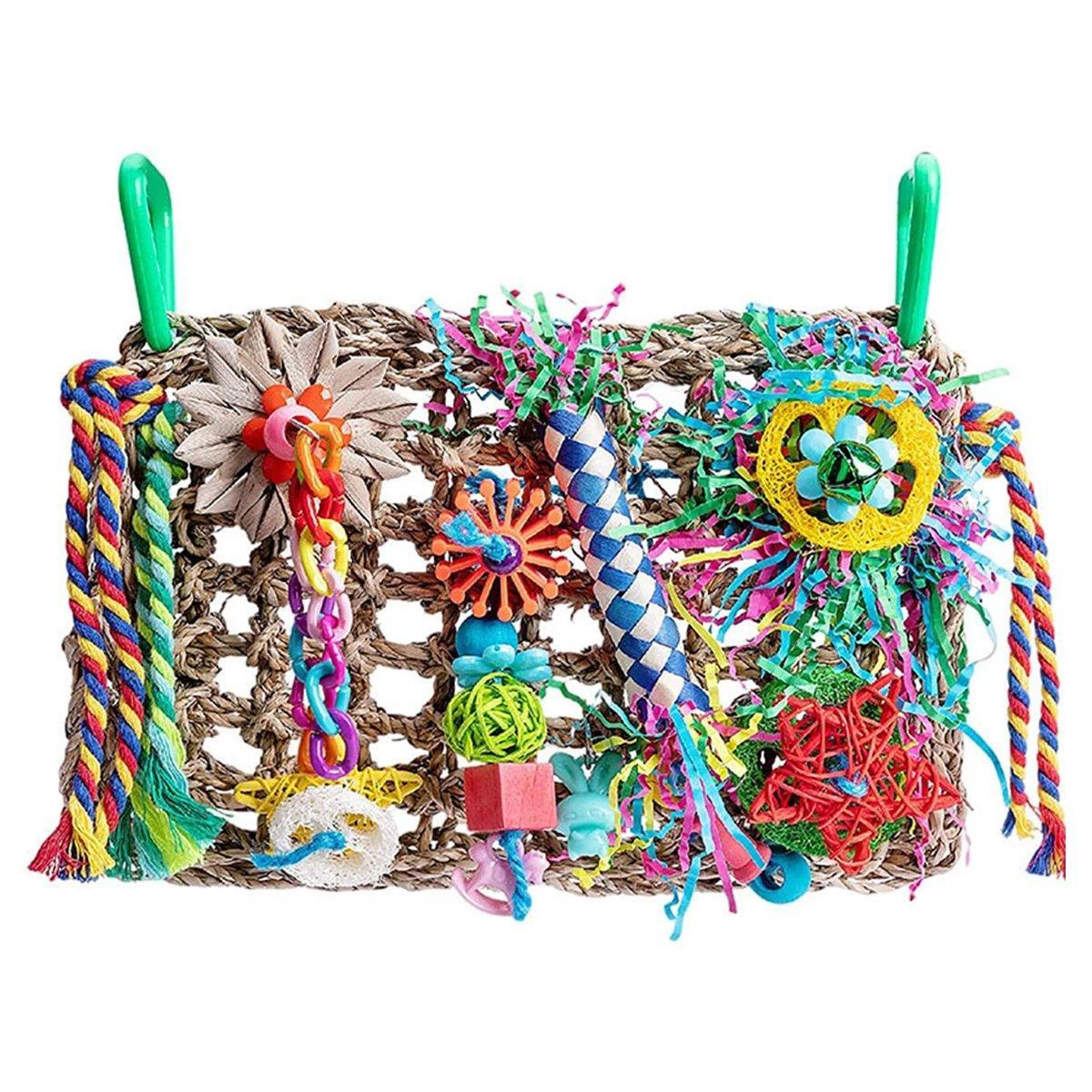 Parrot Gnawing Toys Woven Grass Nets Colourful Chewing Bird Cage Play