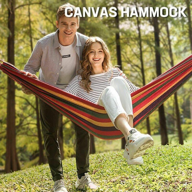 Double Outdoor Hammock 260x150cm with Straps for Camping Hanging Tree Bed - Red