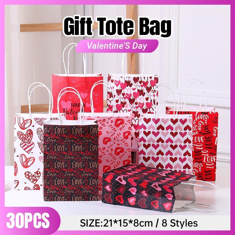 30x Valentines Day Love-Themed Tote Bag Elegant Kraft Paper Handbag Lightweight - Y169
