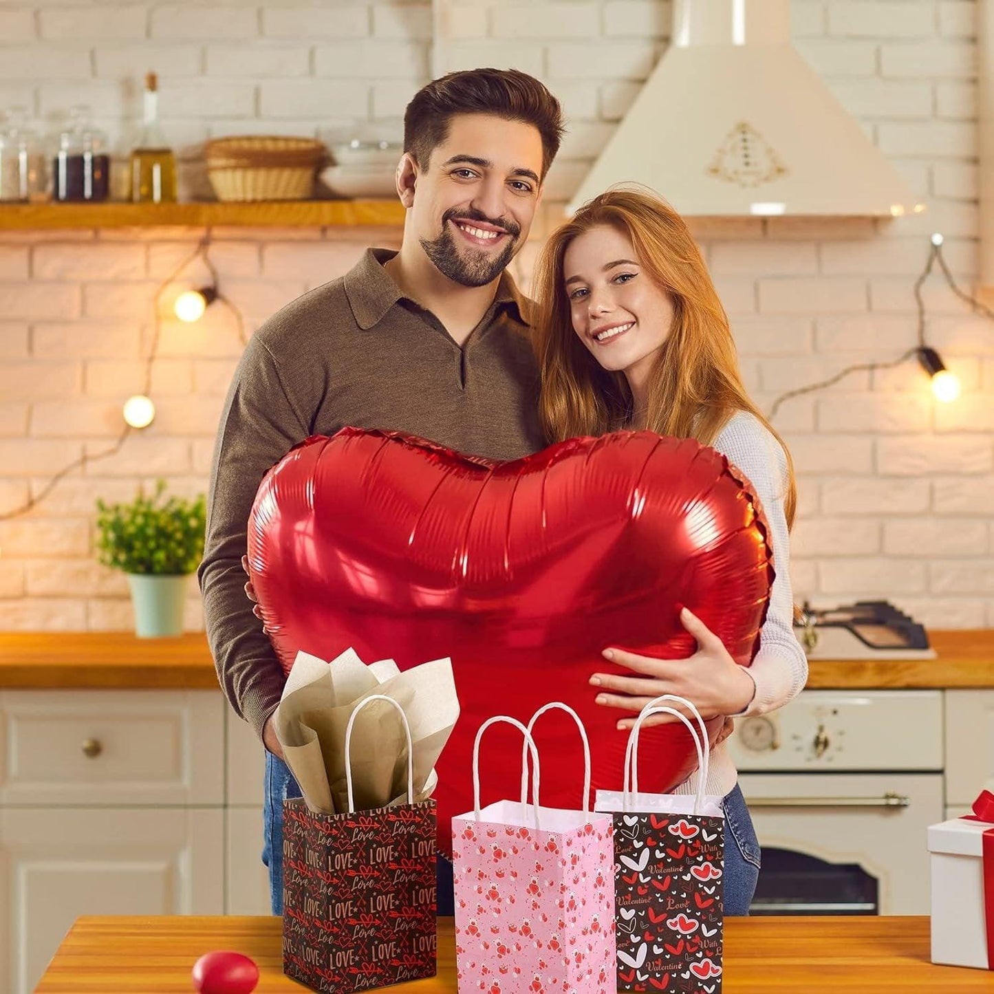 30x Valentines Day Love-Themed Tote Bag Elegant Kraft Paper Handbag Lightweight - Y170