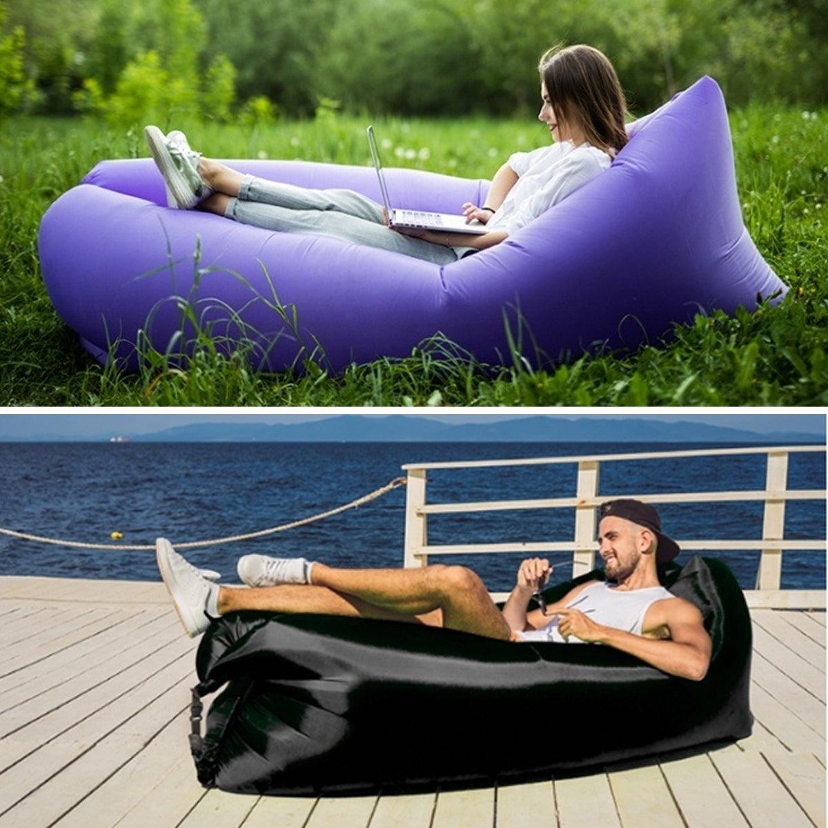 Fast Inflatable Lazy Lounge Air Sofa Bed Camping Beach Hangout Sleeping Bag - Yellow