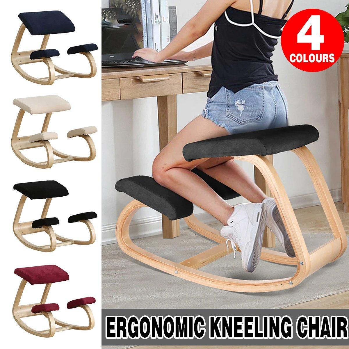 Ergonomic Kneeling Chair Rocking Office Desk Stool Upright Posture Support Seat - Wine Red