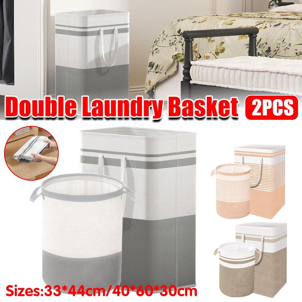 Foldable Canvas Laundry Basket for Dirty Clothes Storage Bag Hamper Organizer - Grey