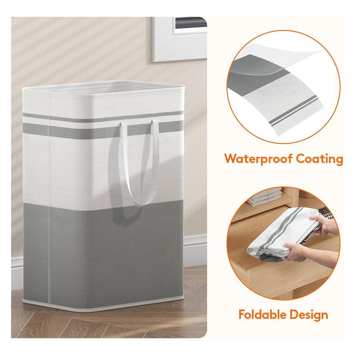 Foldable Canvas Laundry Basket for Dirty Clothes Storage Bag Hamper Organizer - Grey