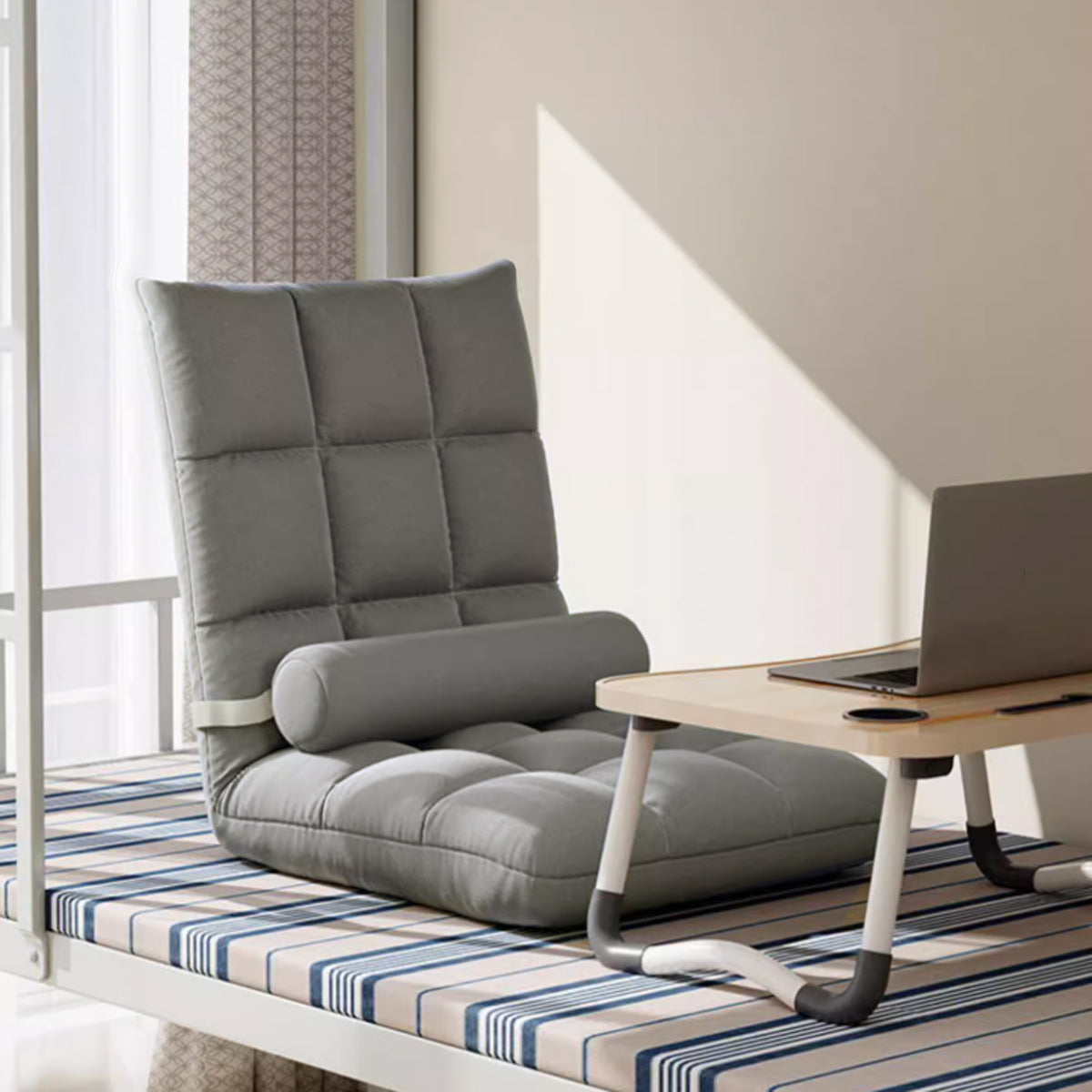 Artiss Floor Lounge Sofa Bed Chair with Lumbar Pillow Folding Adjustable Cushion - White