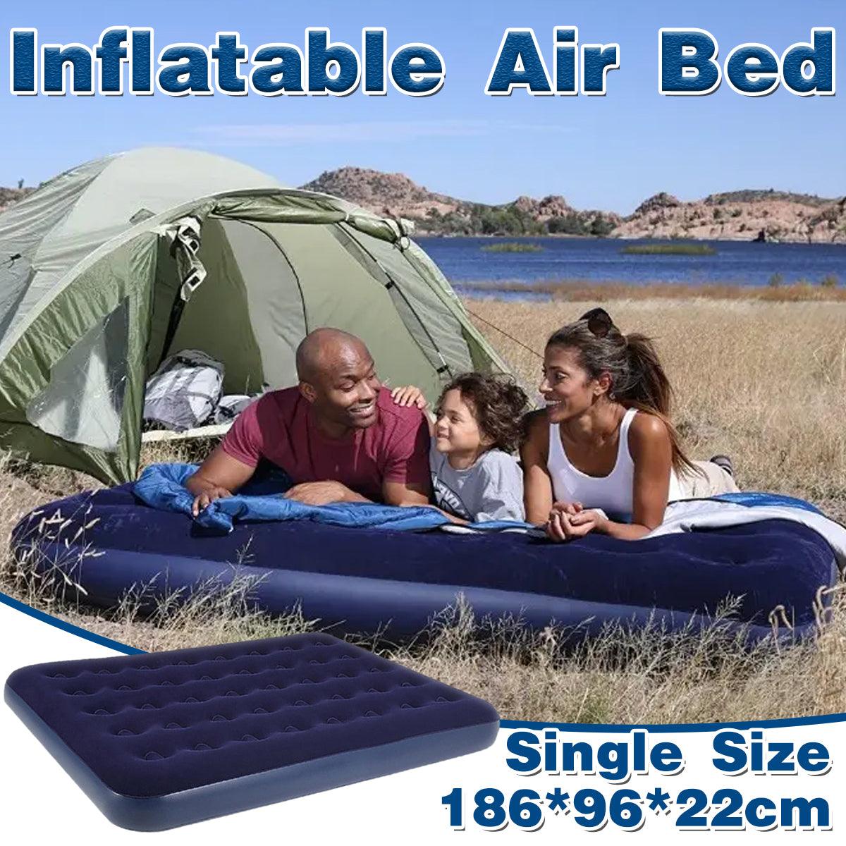 King Size Inflatable Airbed Easy Inflate Flocked Air Mattress Camping Guest Bed