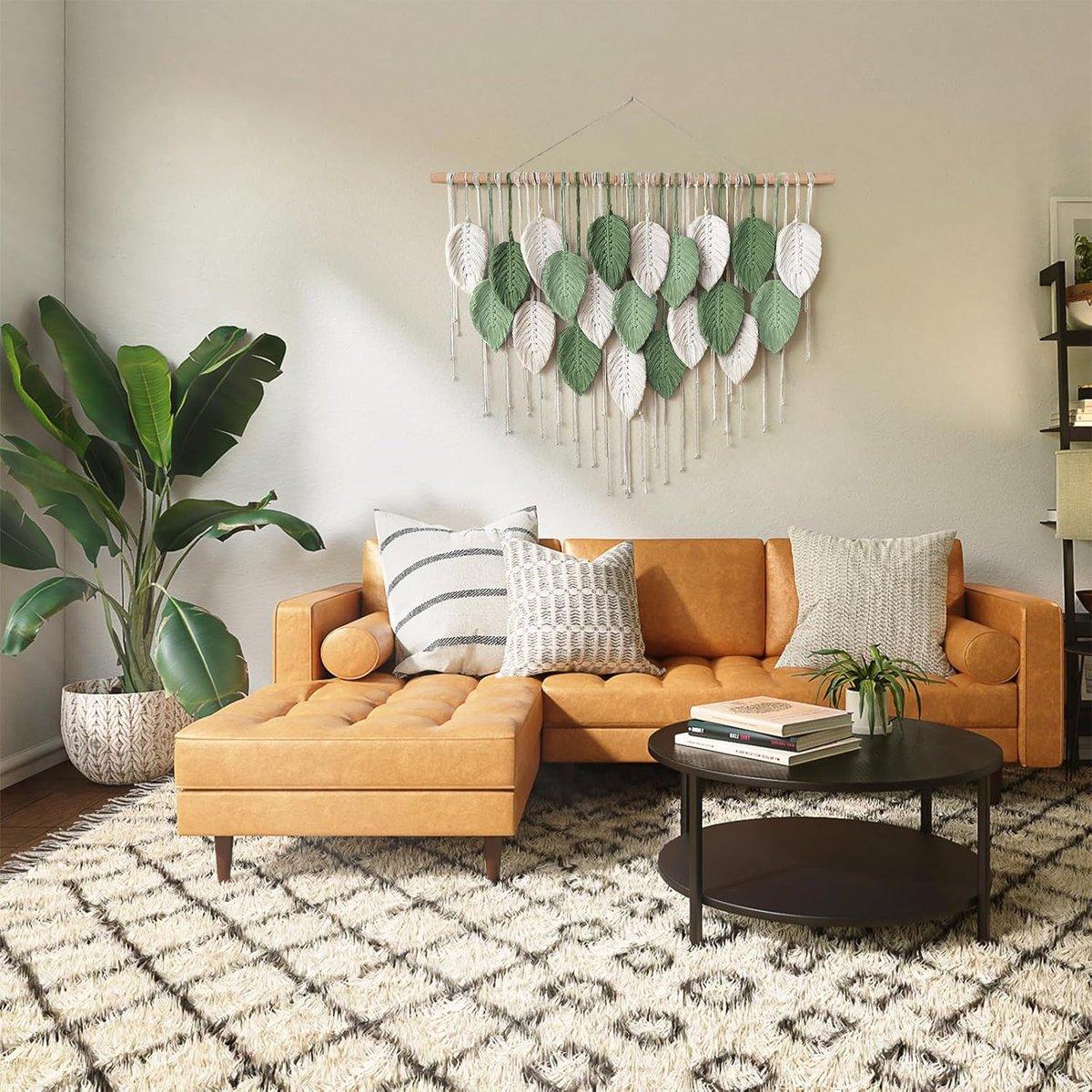 Cotton Rope Woven Leaves Tapestry Wall Hanging for Living Room Bedroom Decor