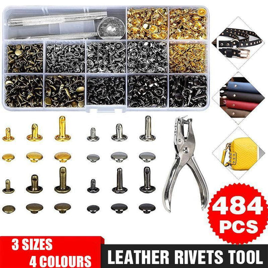 Leather Rivets Tool Metal Stud Set Double Cap Fixing Belt Repair DIY Kit Craft