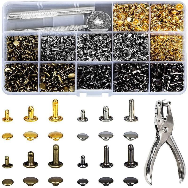 Leather Rivets Tool Metal Stud Set Double Cap Fixing Belt Repair DIY Kit Craft