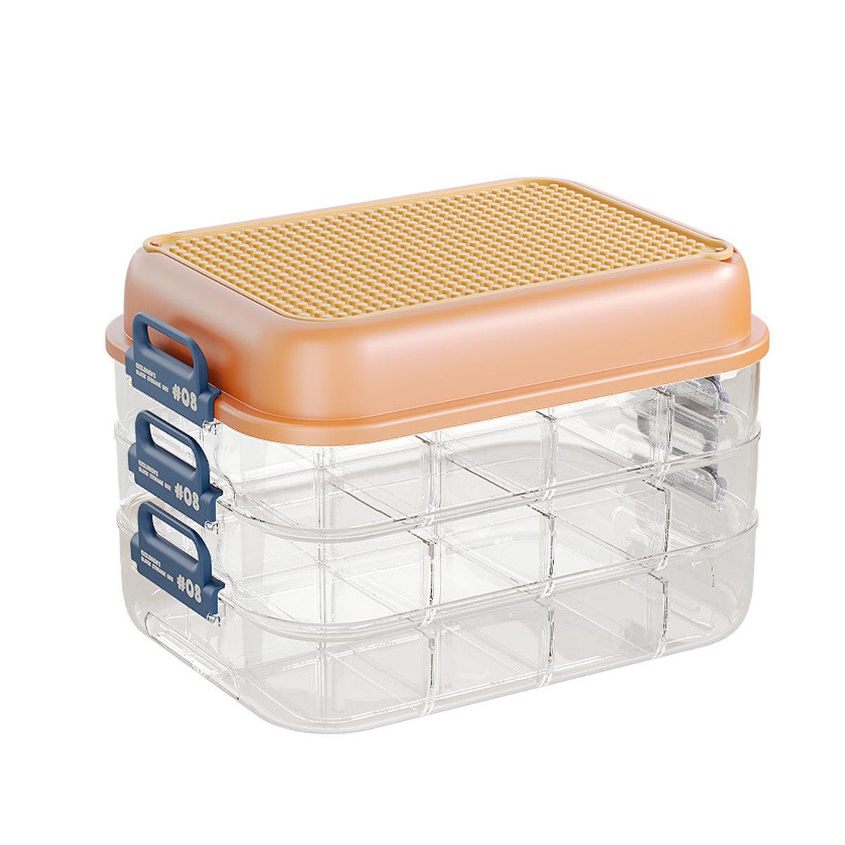 3-Layer Stackable Storage Box for Building Blocks Toy Organizer with Sorting Trays - Orange