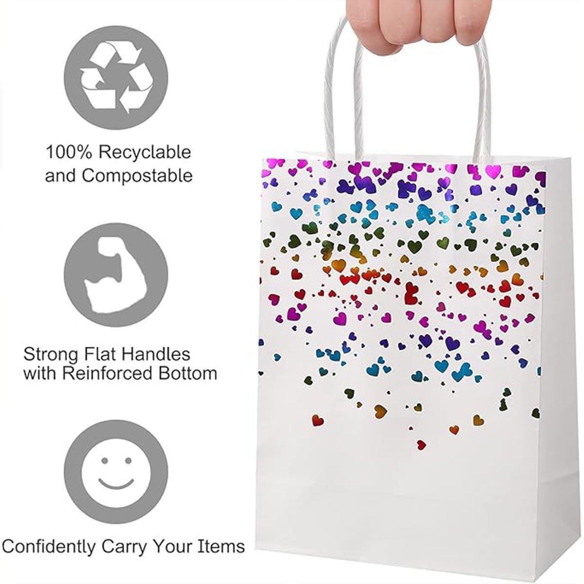 30PCS Kraft Paper Gift Bags Small Love Candy Bags Gold Foil Wedding Party Favors - White-Rainbow Foil