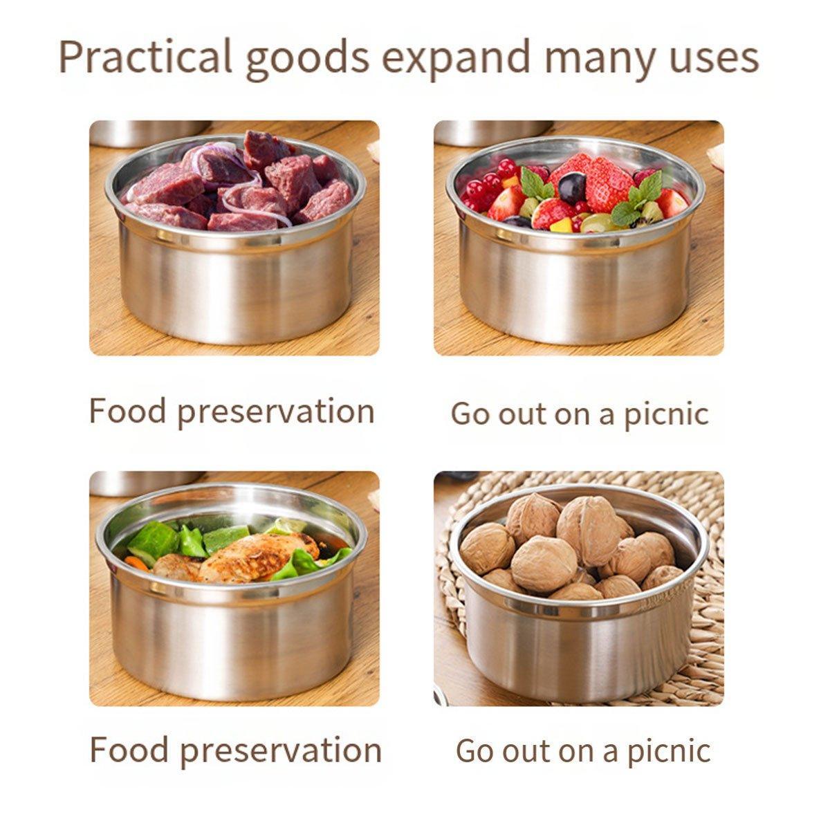 3PCS Stainless Steel Sealed Crisper Storage Box with Lid Round Food Lunch Box - White