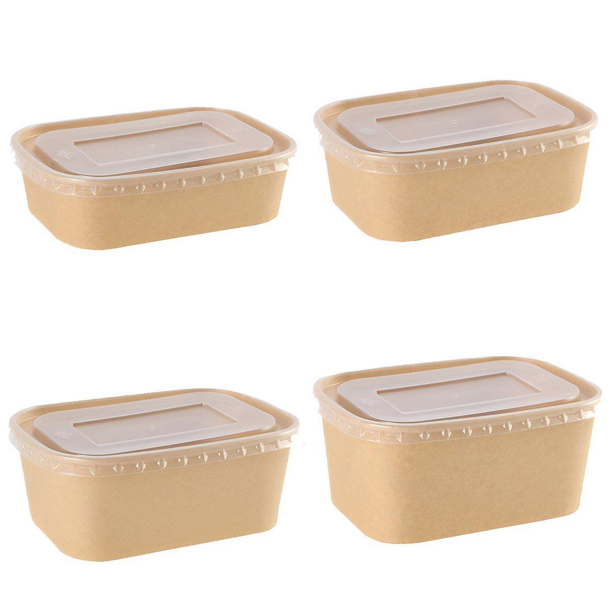 50pcs Eco Friendly Kraft Paper Food Containers Lunch Boxes for Picnic Takeout - 500ml