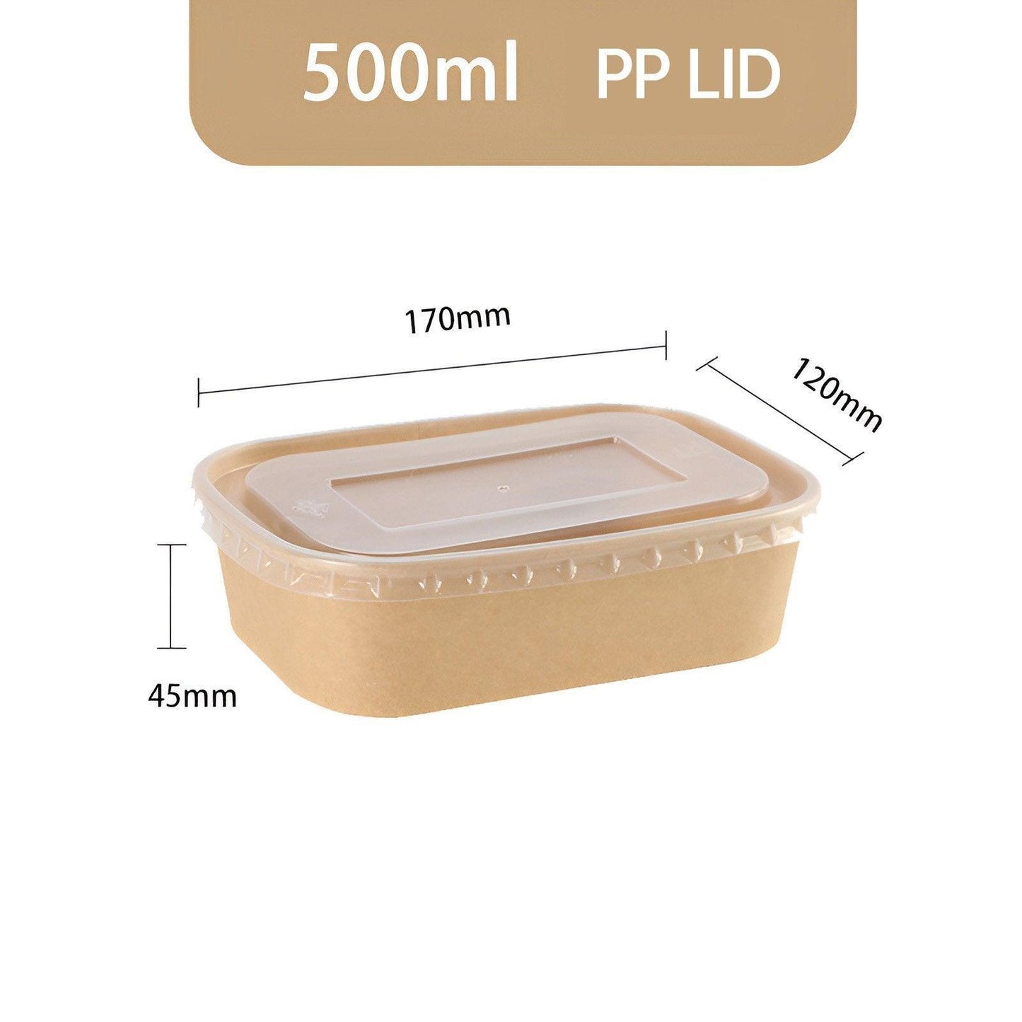 50pcs Eco Friendly Kraft Paper Food Containers Lunch Boxes for Picnic Takeout - 500ml