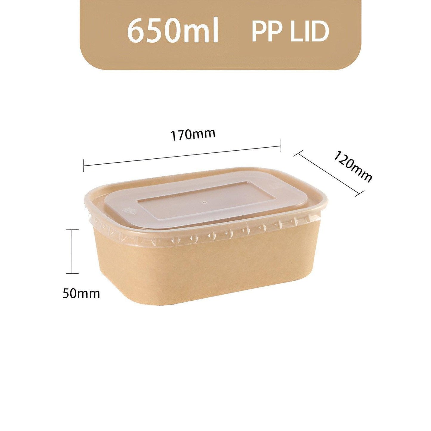 50pcs Eco Friendly Kraft Paper Food Containers Lunch Boxes for Picnic Takeout - 500ml