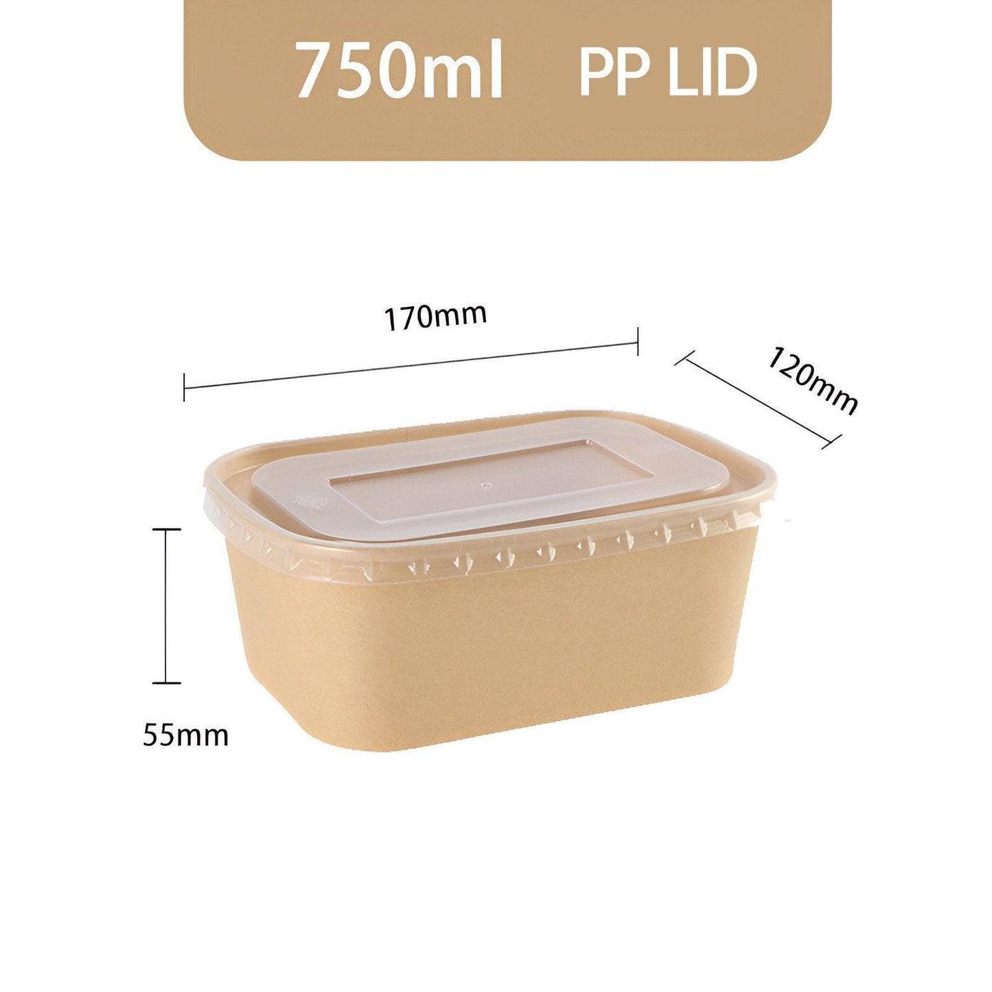 50pcs Eco Friendly Kraft Paper Food Containers Lunch Boxes for Picnic Takeout - 500ml