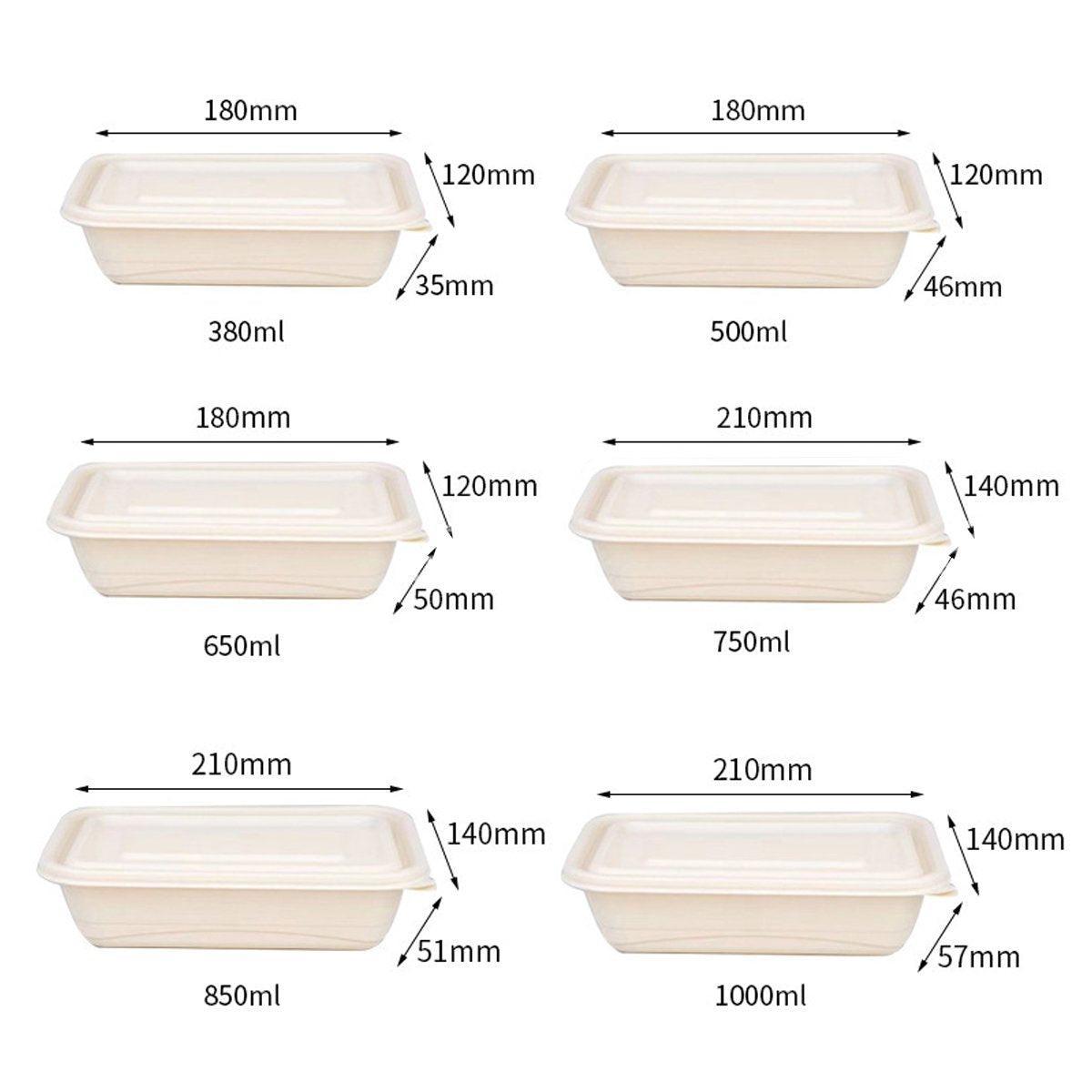 50pcs Eco Friendly Corn Starch Lunch Box Degradable Takeout Bento Container - 750ml