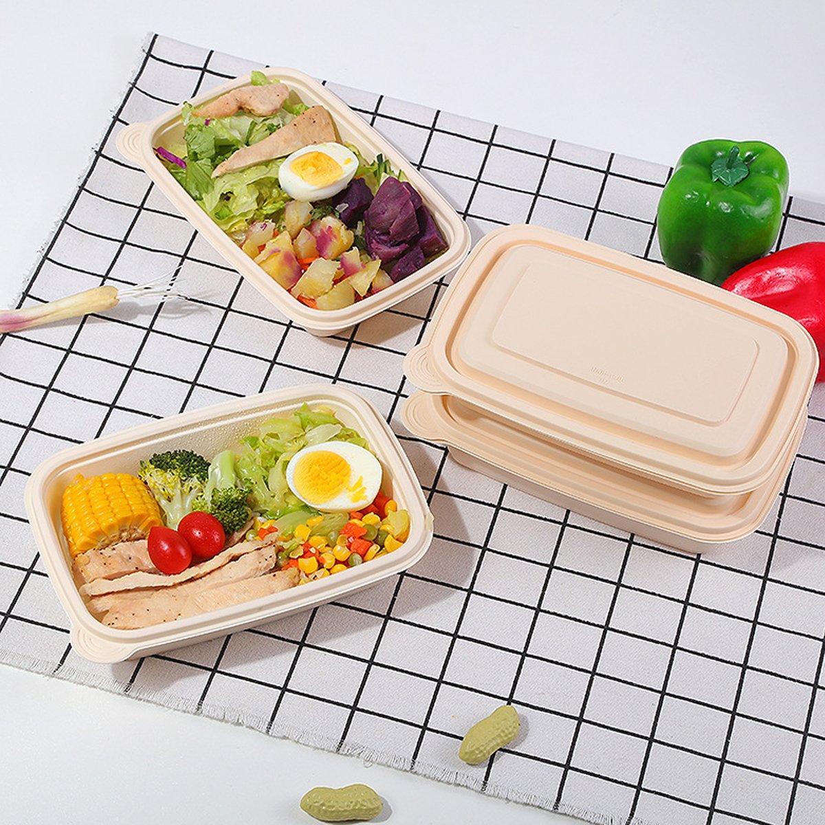 50pcs Eco Friendly Corn Starch Lunch Box Degradable Takeout Bento Container - 850ml