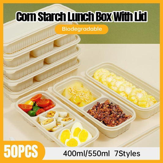 Biodegradable Corn Starch Meal Prep Containers Lids Durable Multi Compartment - C1