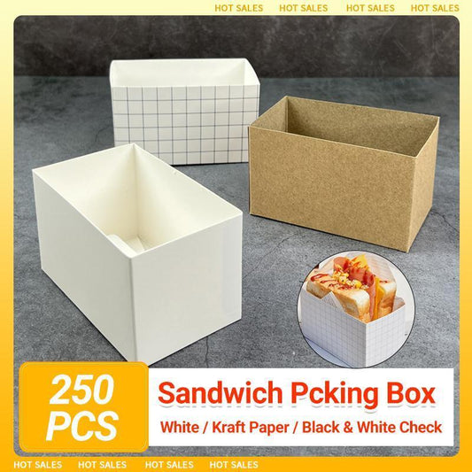 250PCS Sandwich Packaging Box Breakfast Hamburger Wrapping Box L Size - Black&White