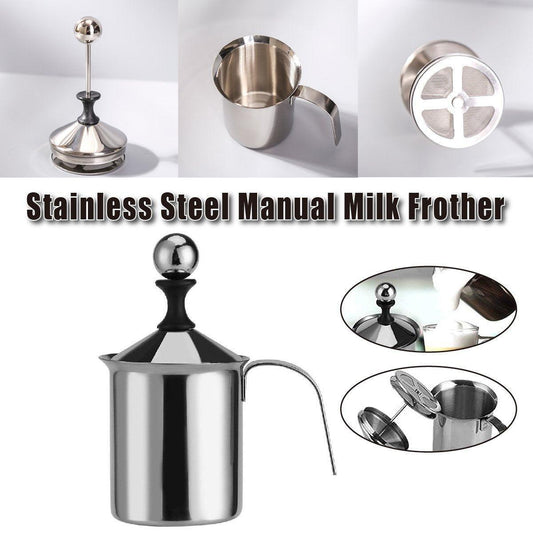 400ml Stainless Steel Manual Milk Frother Double Mesh Strainer Frothing Pitcher
